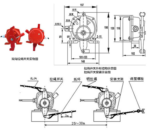 拉繩開(kāi)關(guān)，外形結(jié)構(gòu)及安裝圖.jpg